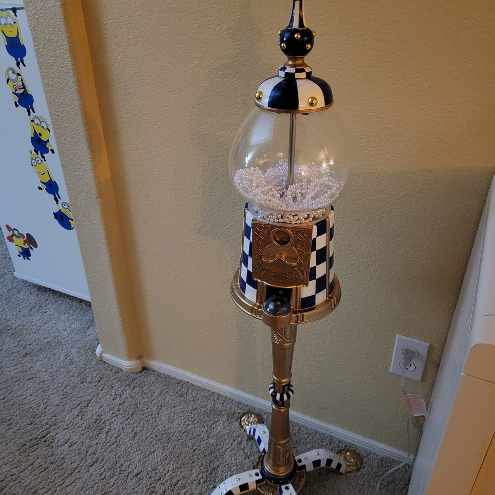 Elegant Blue and White Checkered Gumball Machine